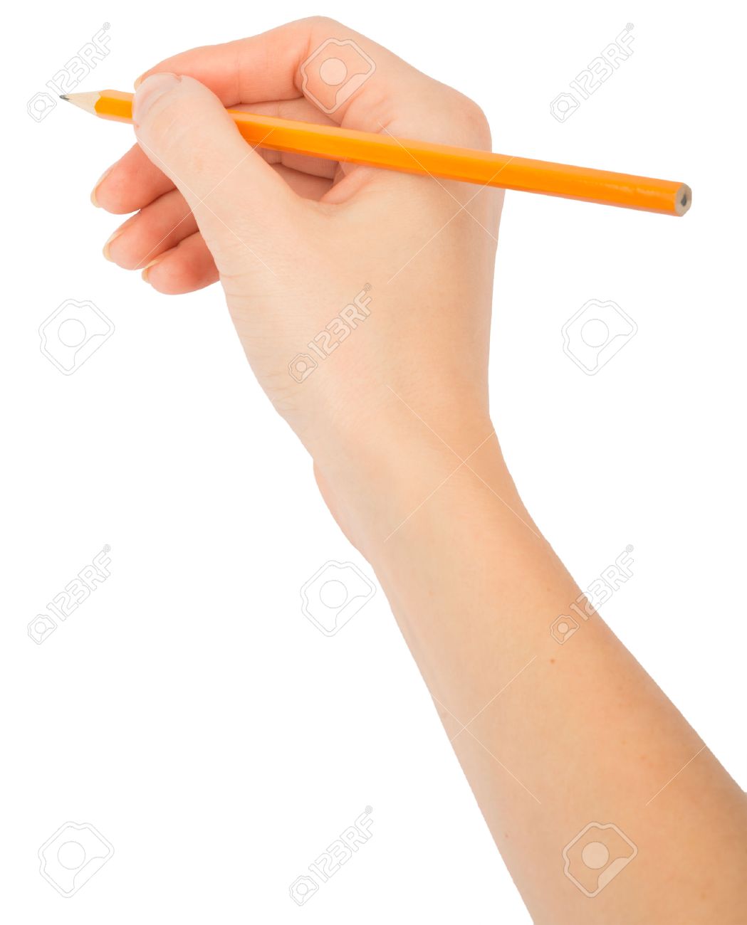 Humans Hand Holding Pencil On Isolated 