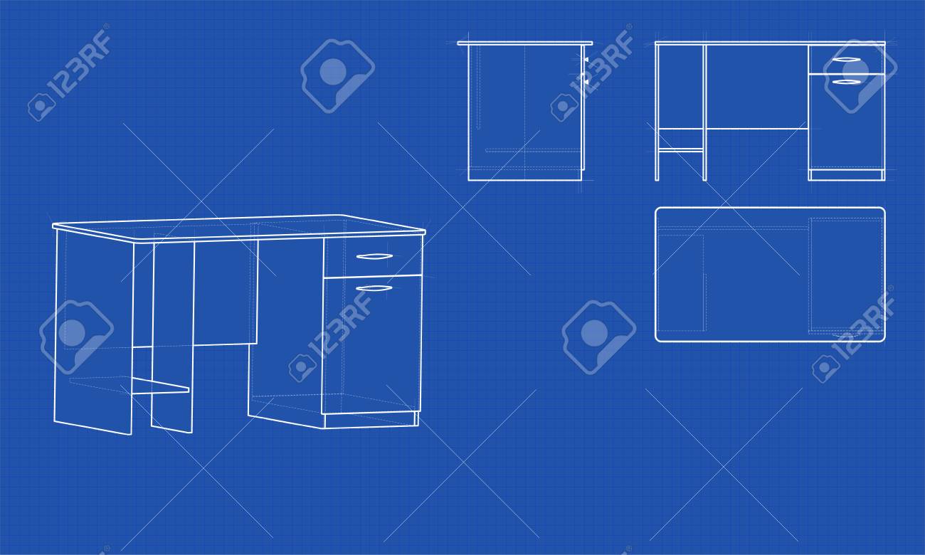 Blueprint Office Table Blue Background With Grid Vector Illustration Stock Photo Picture And Royalty Free Image Image 68841262