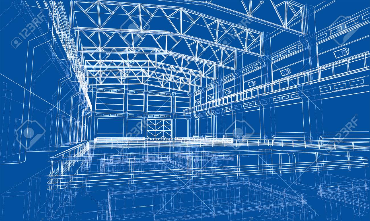 Industrial zone sketch. Vector rendering of 3d. Wire-frame style. The layers of visible and invisible lines are separated - 86916660 Industrial zone sketch. Vector rendering of 3d. Wire-frame style. The layers of visible and invisible lines are separated - 86916660