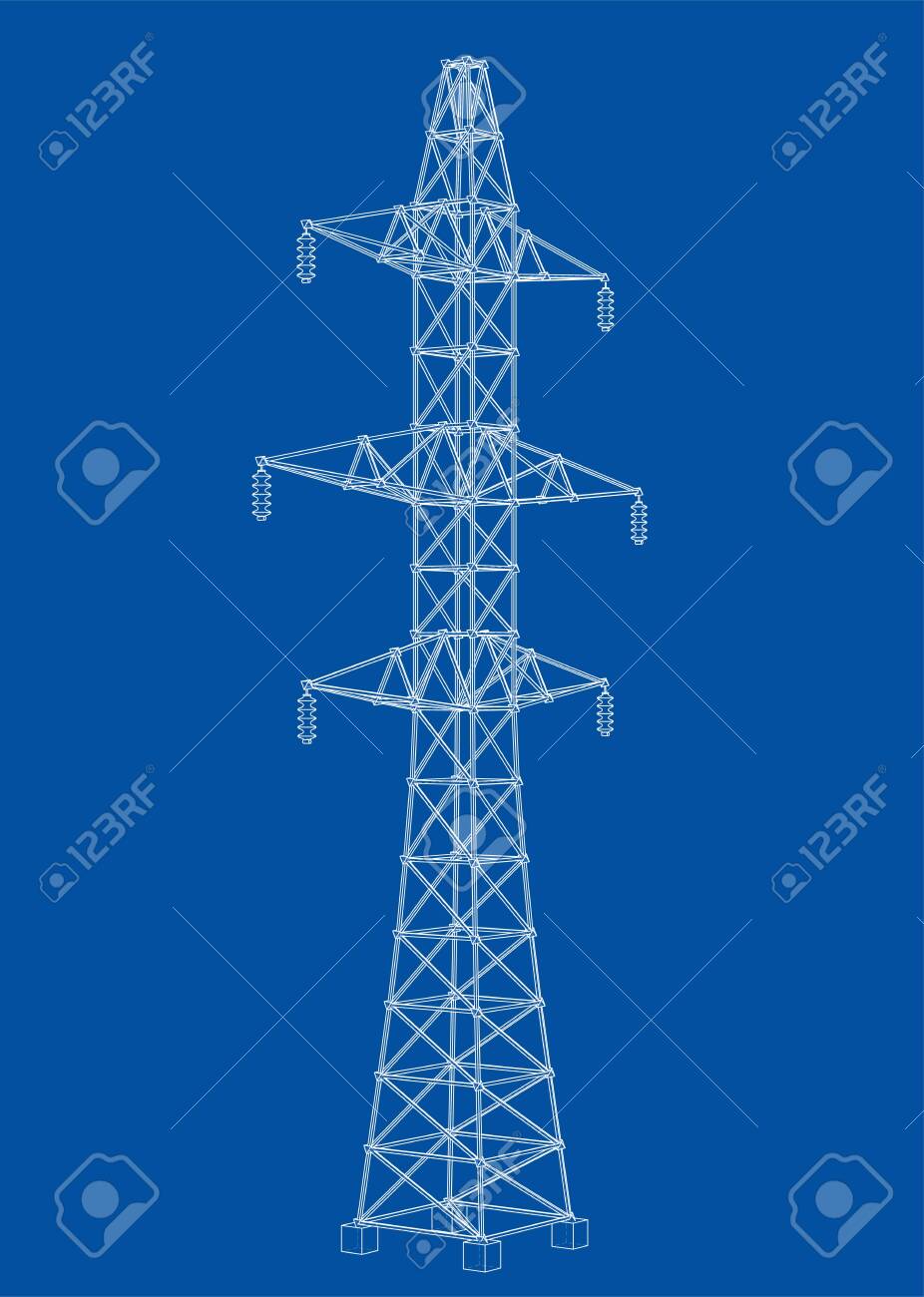 Electric pylon or electric tower concept. Vector rendering of 3d. Wire-frame style. The layers of visible and invisible lines are separated - 124305885 Electric pylon or electric tower concept. Vector rendering of 3d. Wire-frame style. The layers of visible and invisible lines are separated - 124305885