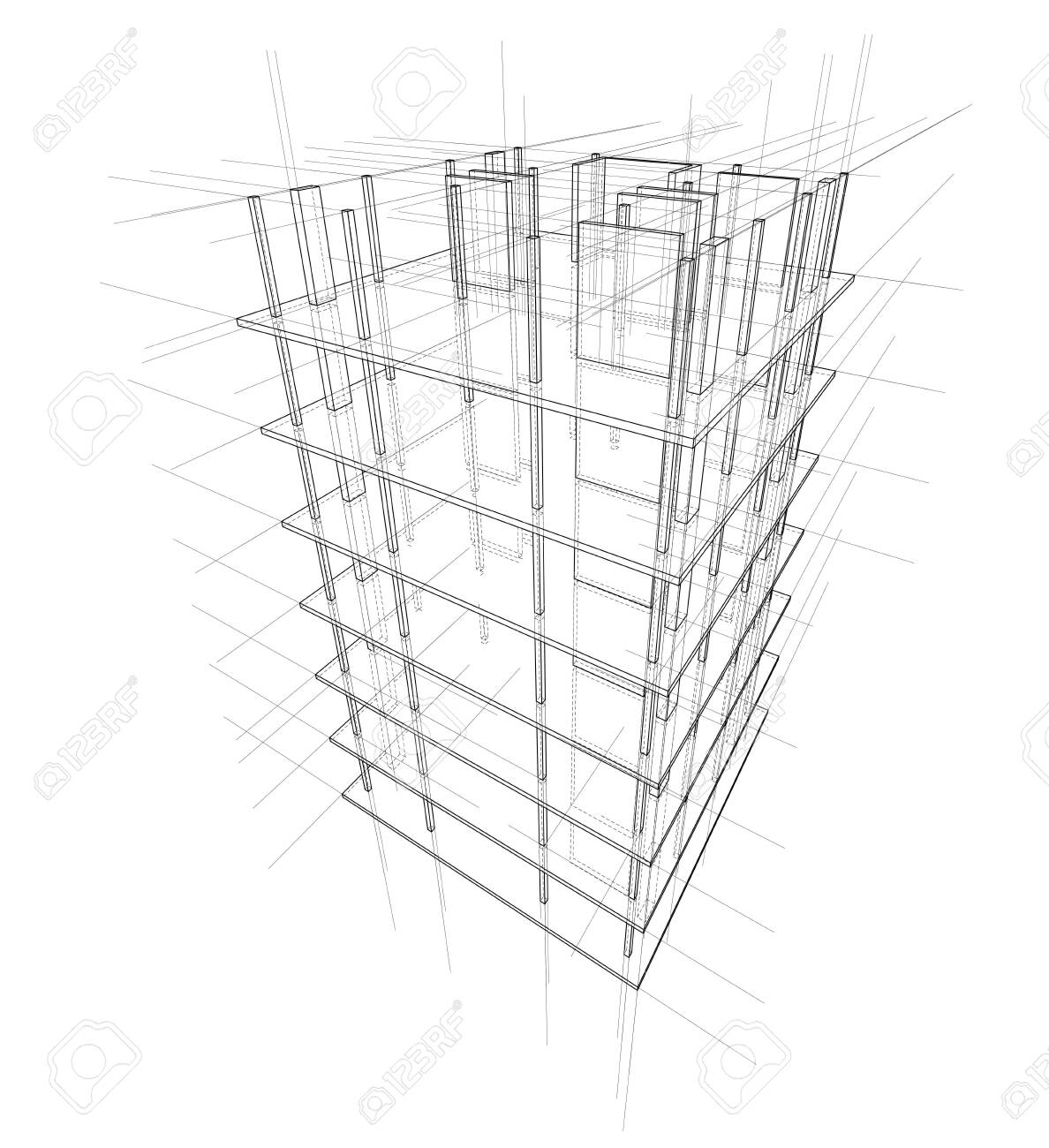 Drawing Or Sketch Of A House Under Construction. Construction Site. Main  Line, Back Contour And Auxiliary Lines. Vector Made From 3d. Stock Photo,  Picture and Royalty Free Image. Image 136083033., image size:1188x1300