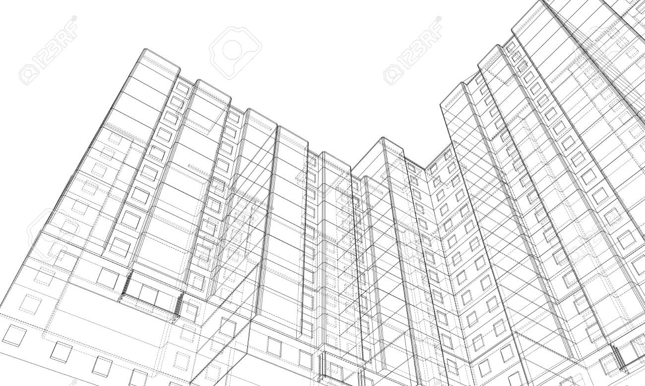 Vector wire-frame model of a multi-storey building - 144125919 Vector wire-frame model of a multi-storey building - 144125919