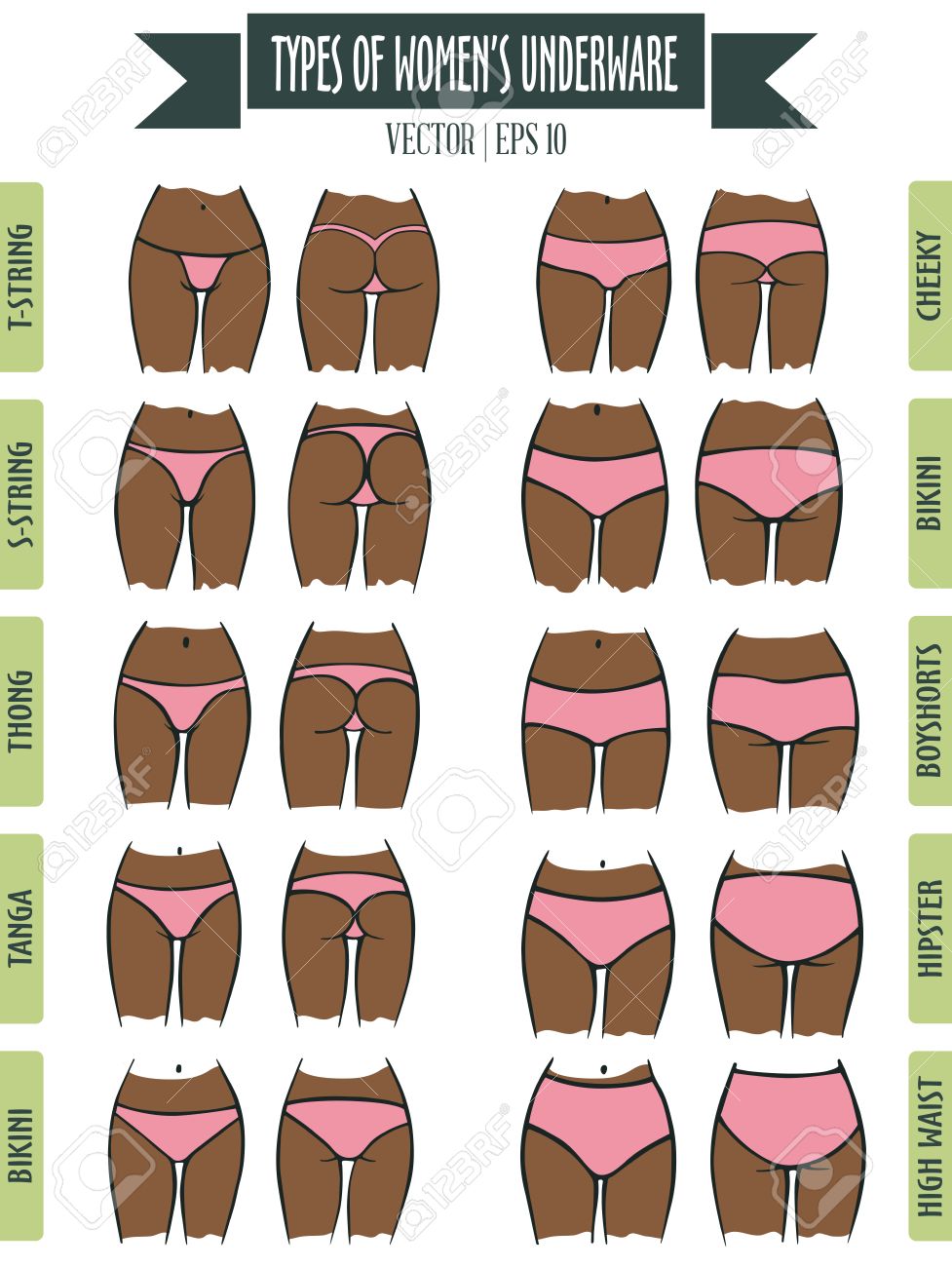 手は女性のパンティーの種類を描画します ベクトルの暗い肌のトーンを設定します スタイルをスケッチします のイラスト素材 ベクタ Image