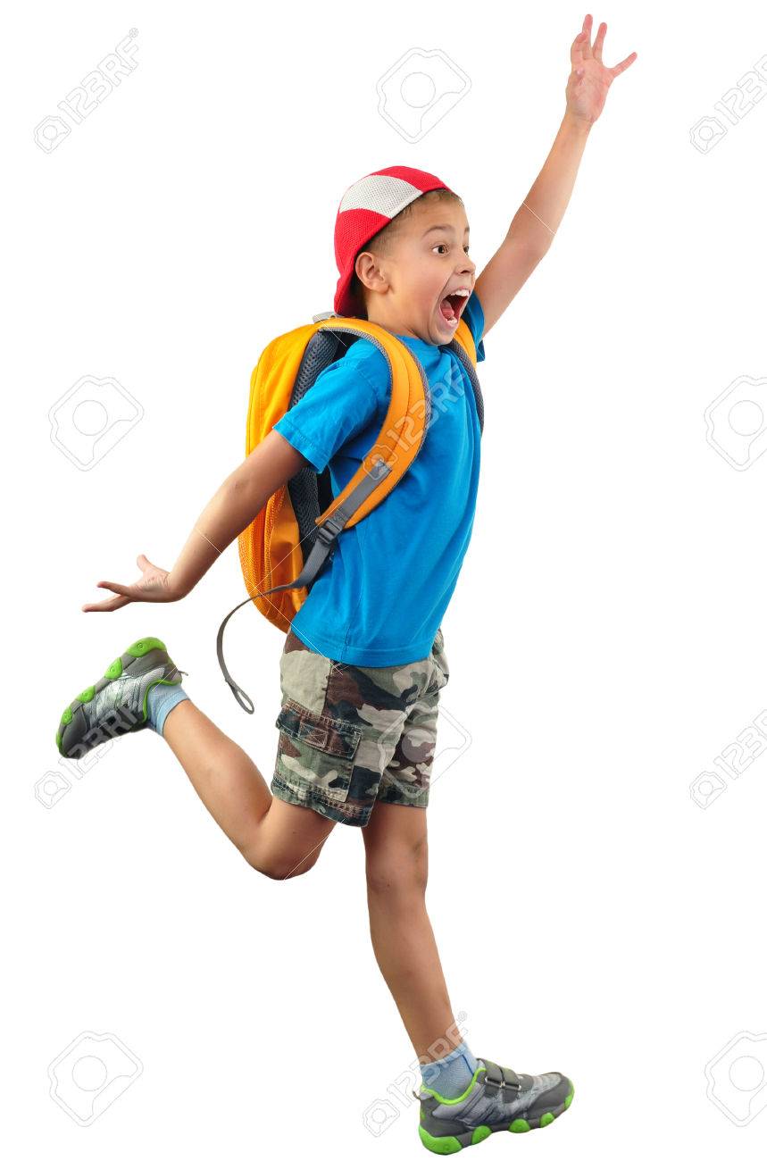 kid running with backpack