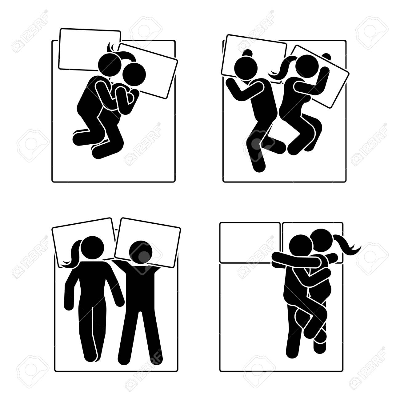 Stick figure different sleeping position set vector illustration