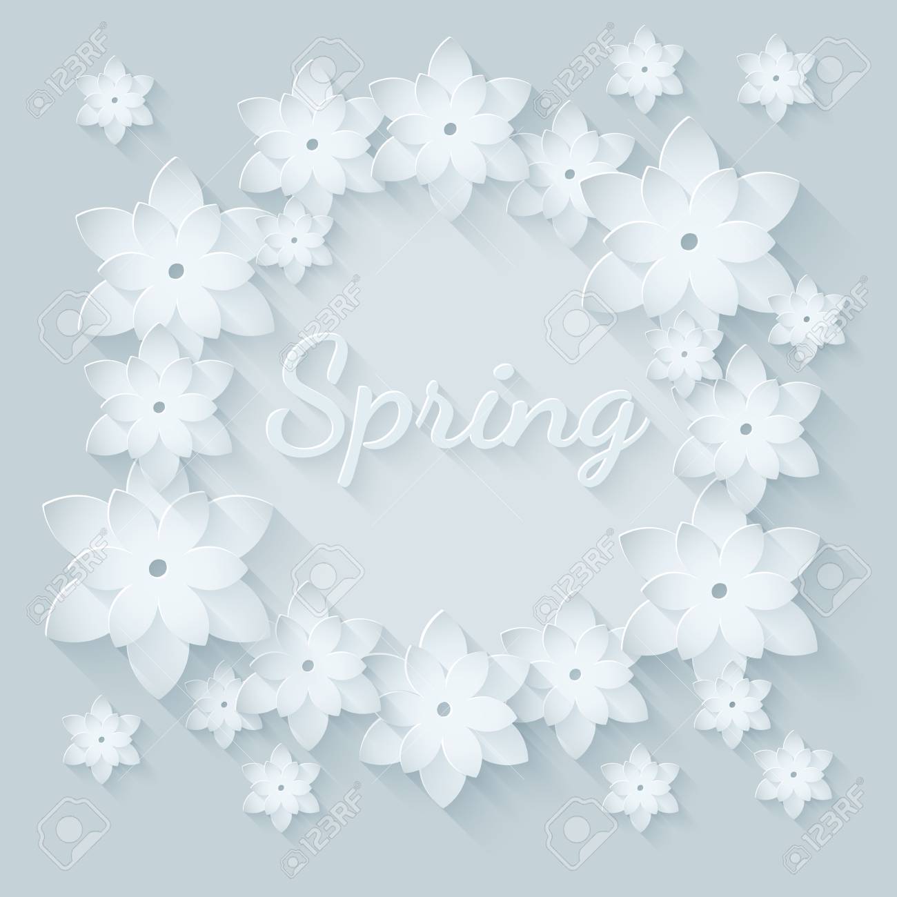 紙の花の背景 水色のフレームを持つベクトルイラスト のイラスト素材 ベクタ Image