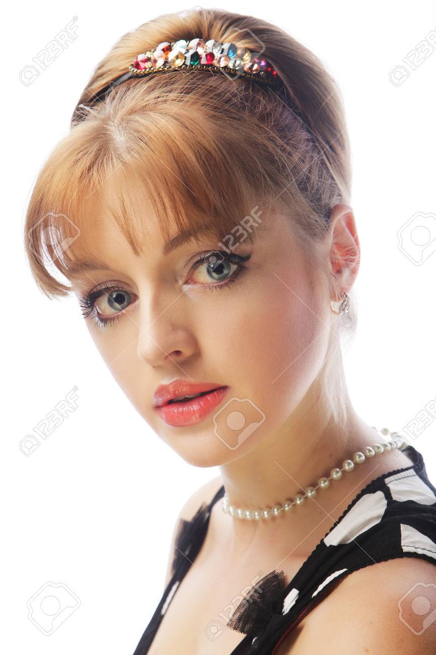 Pinup Woman Style Retro Haircut Studio Shot
