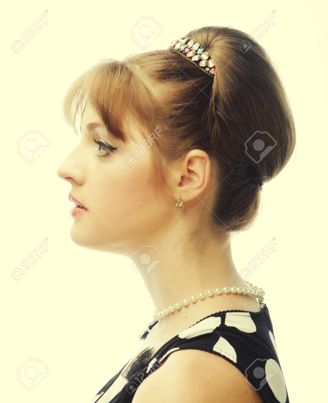 Pinup Woman Style Retro Haircut Studio Shot