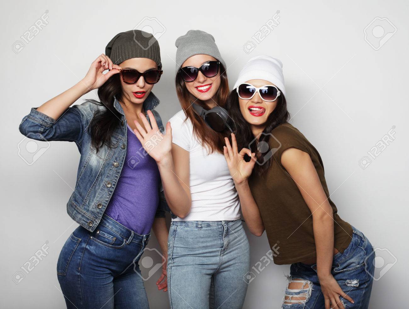 Fashion Portrait De Trois Elegantes Filles Sexy Hipster Meilleur