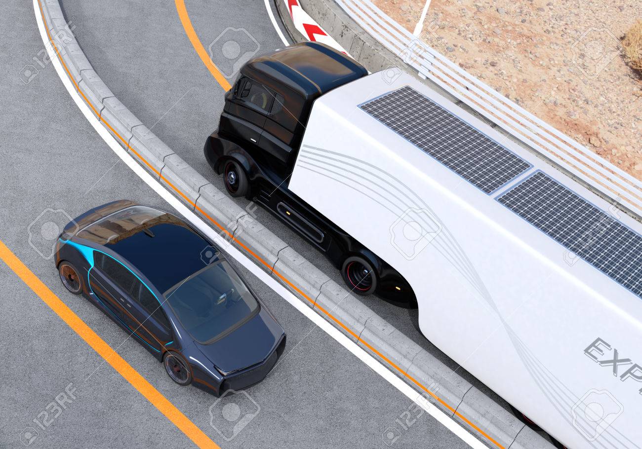 ハイブリッド車と高速道路で白の電気自動車 バッテリーを再充電するためトラック貨物コンテナーにソーラー パネル ユニットがあります の写真素材 画像素材 Image ハイブリッド車と高速道路で白の電気自動車 バッテリーを再充電するためトラック貨物コンテナーにソーラー パネル ユニットがあります の写真素材 画像素材 Image