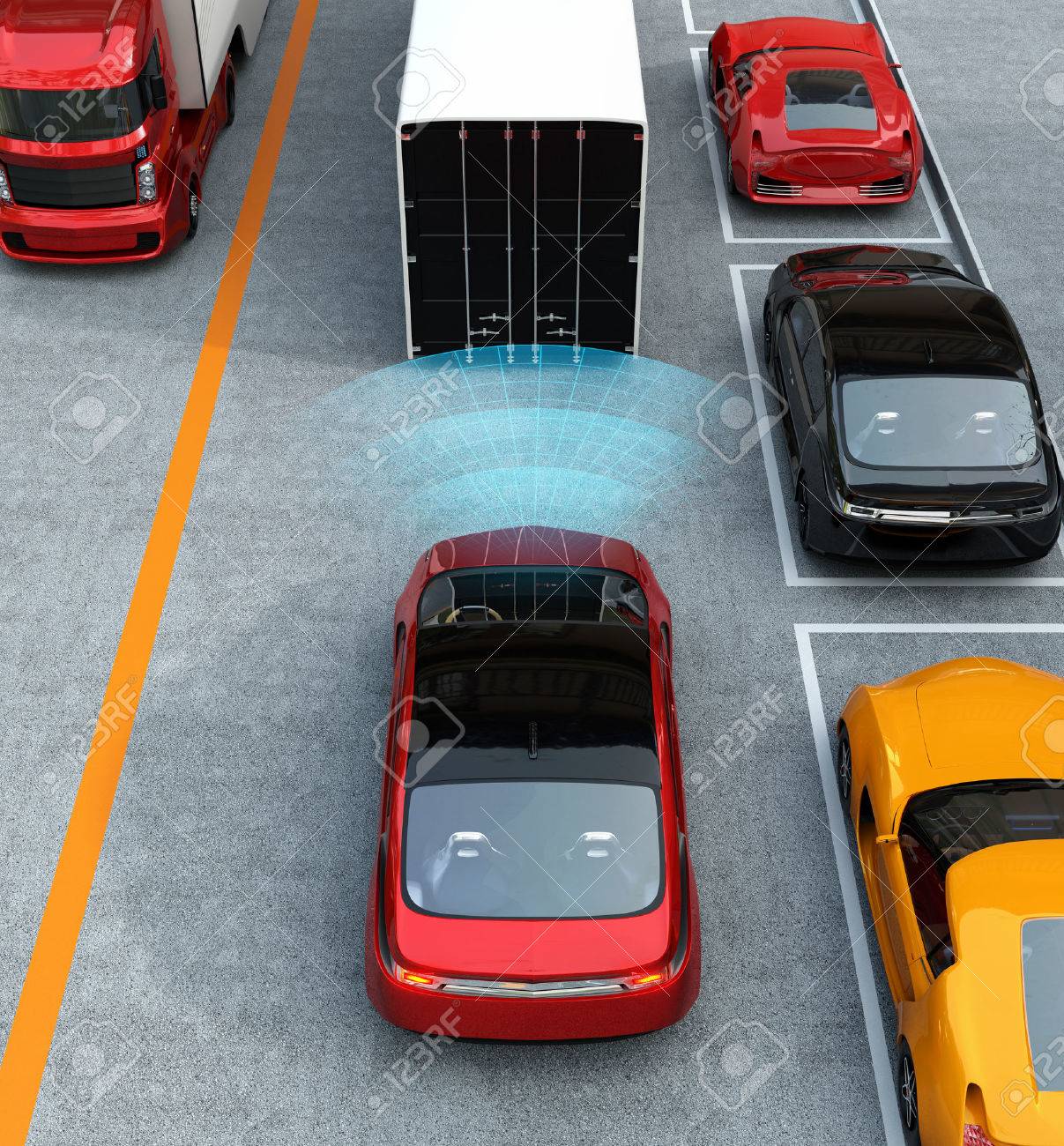 Automatic braking system concept. 3D rendering image. - 60365724 Automatic braking system concept. 3D rendering image. - 60365724