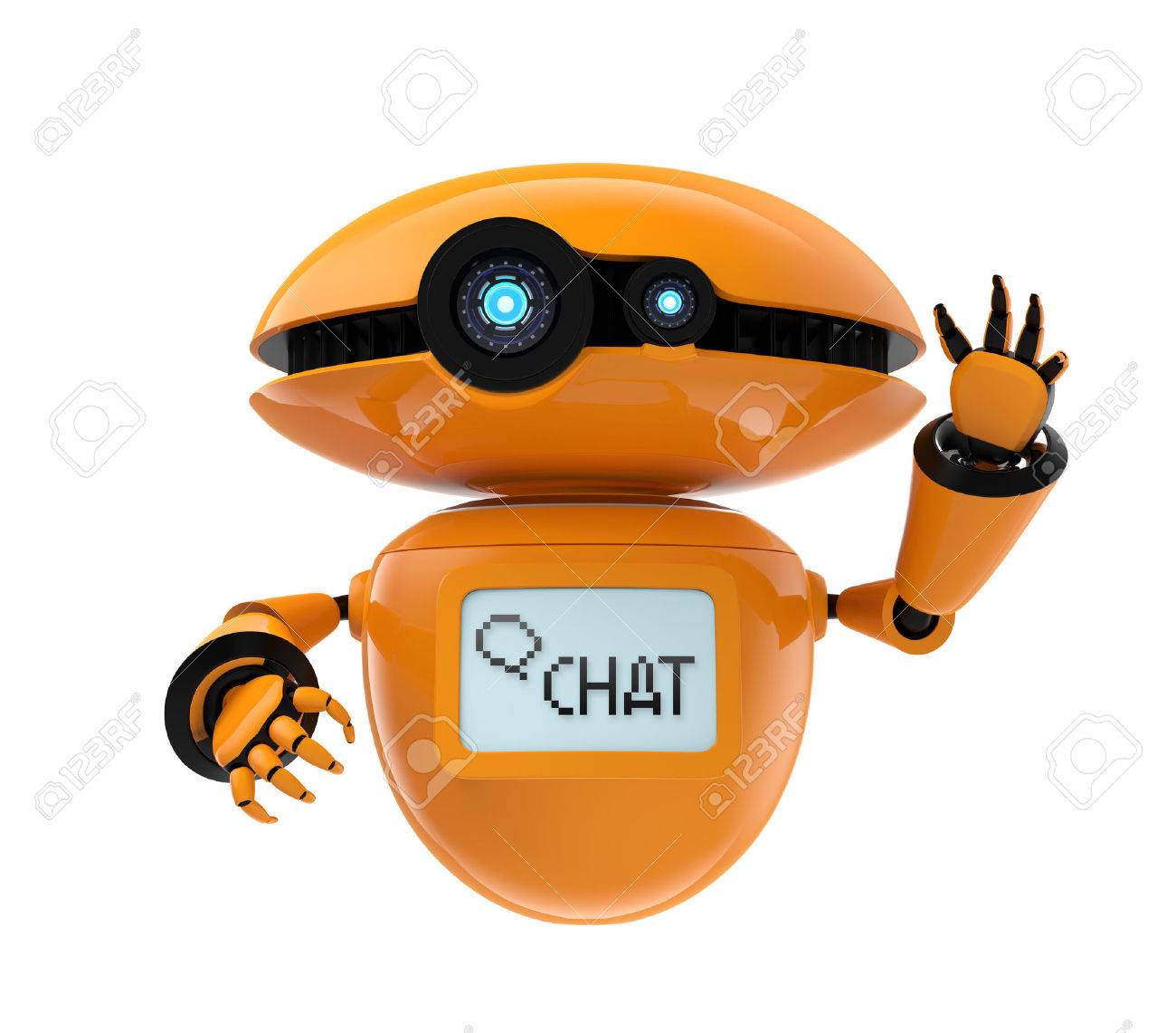 Orange robot isolated on white background. 3D rendering image - 62495773 Orange robot isolated on white background. 3D rendering image - 62495773