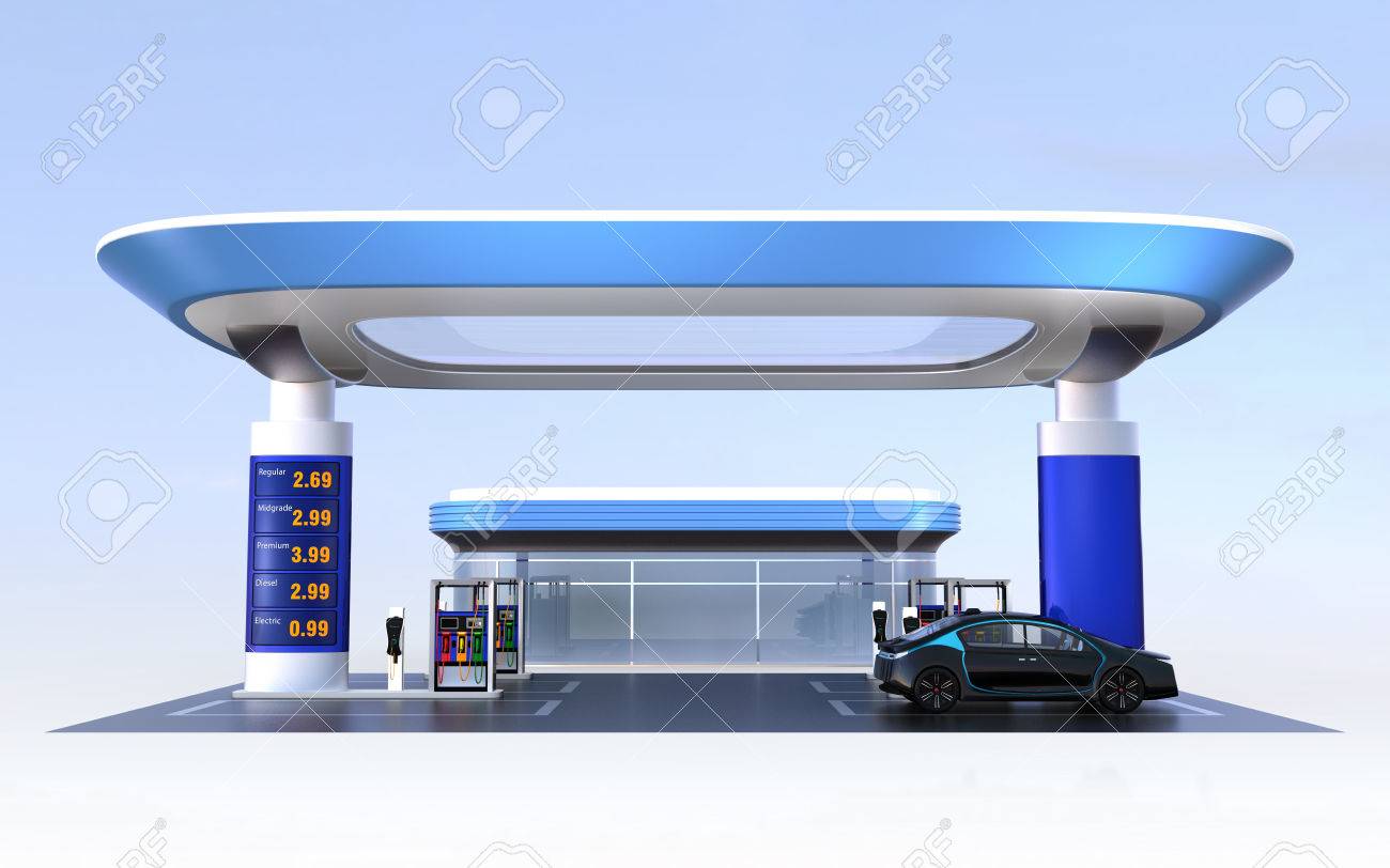 Contemporary EV charging station and gas station design for new energy supply concpet. 3D rendering image. - 65863924 Contemporary EV charging station and gas station design for new energy supply concpet. 3D rendering image. - 65863924