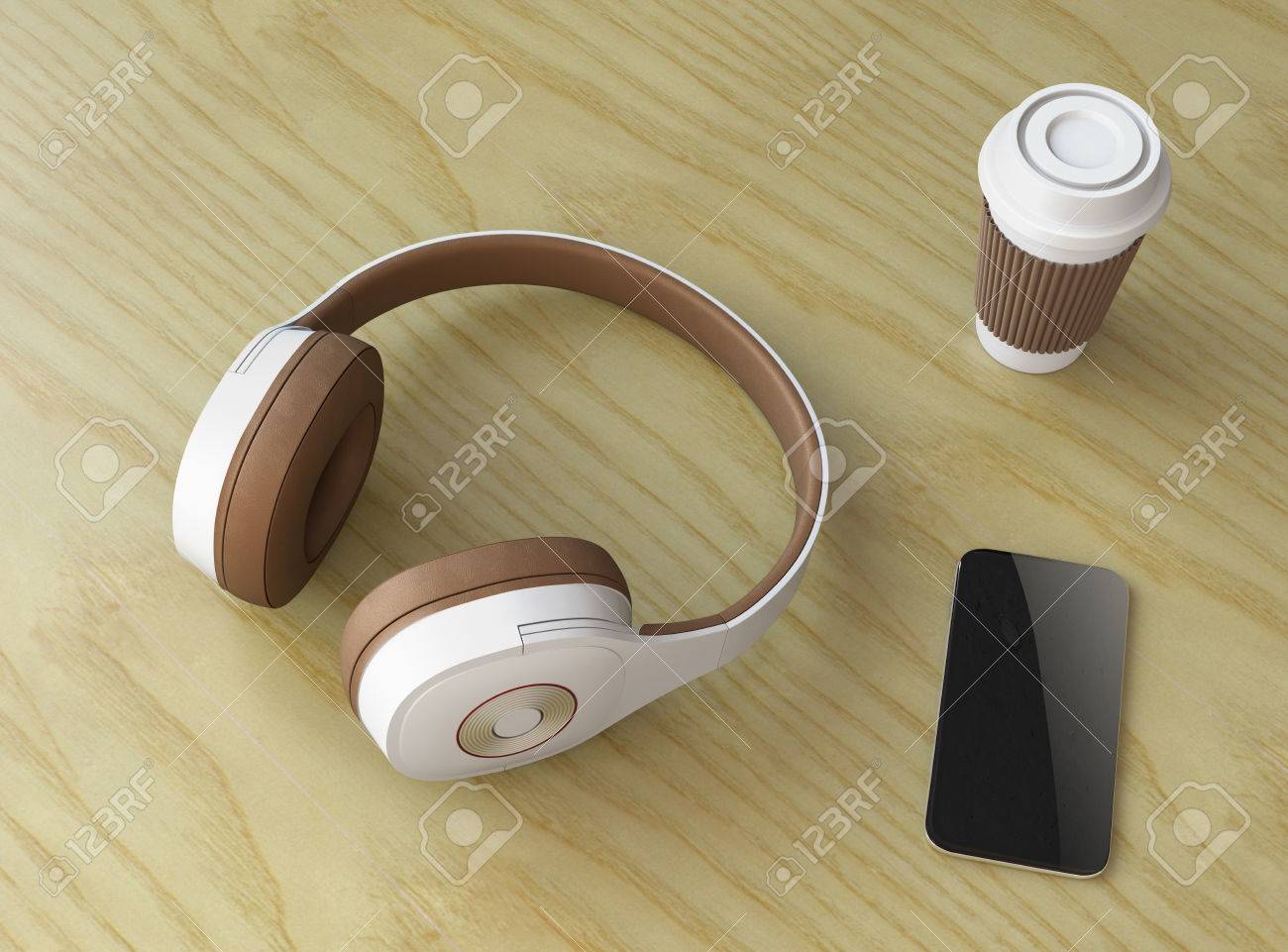 Casque Sans Fil Et Téléphone Intelligent Sur Une Table En Bois