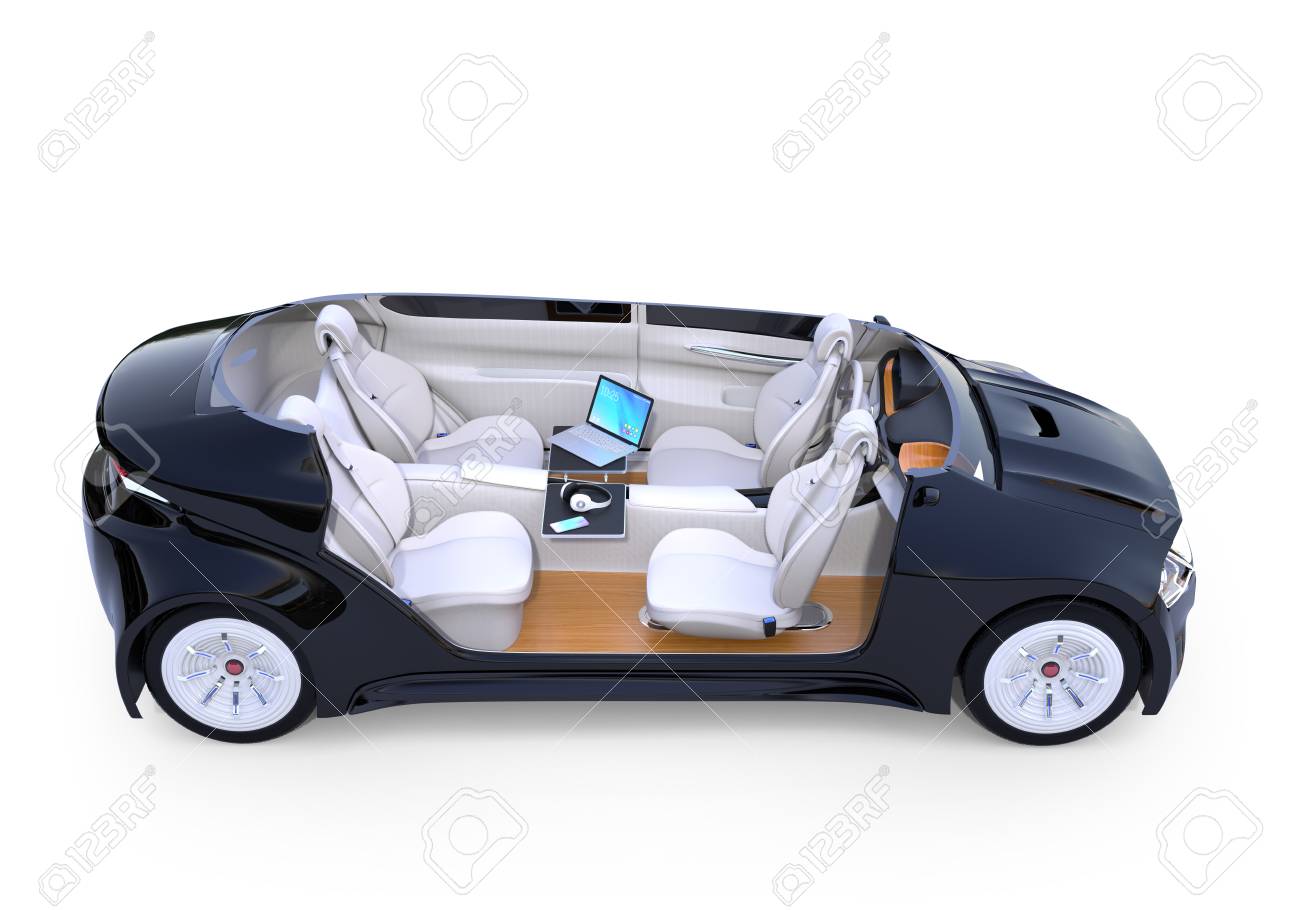 cutaway autonomous car interior isolated on white background auto mobile office