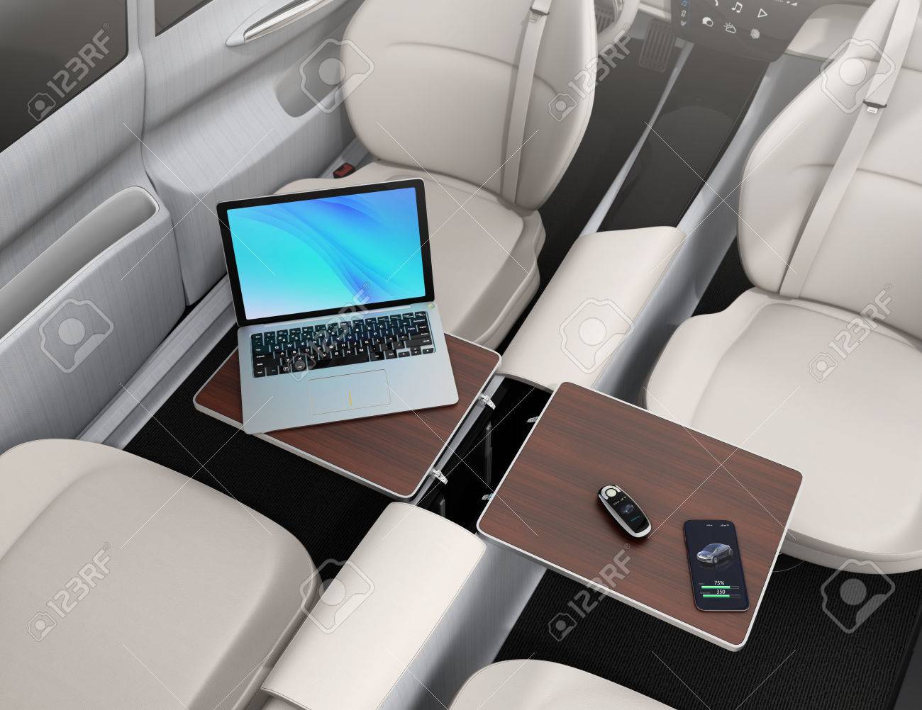 Self Driving Car Interior. Smart Car Key, Smartphone, Laptop.. Stock ... Self Driving Car Interior. Smart Car Key, Smartphone, Laptop.. Stock ...