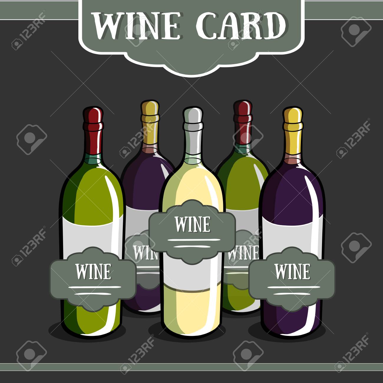 template of a wine card with different hand drawn bottles vector