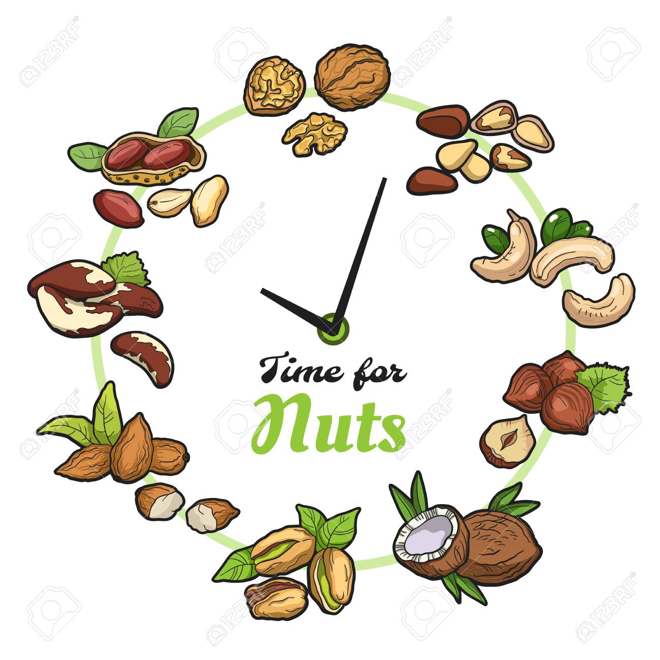 ナッツのイラストの異なるタイプとナッツレタリングのための時間 のイラスト素材 ベクタ Image 9795
