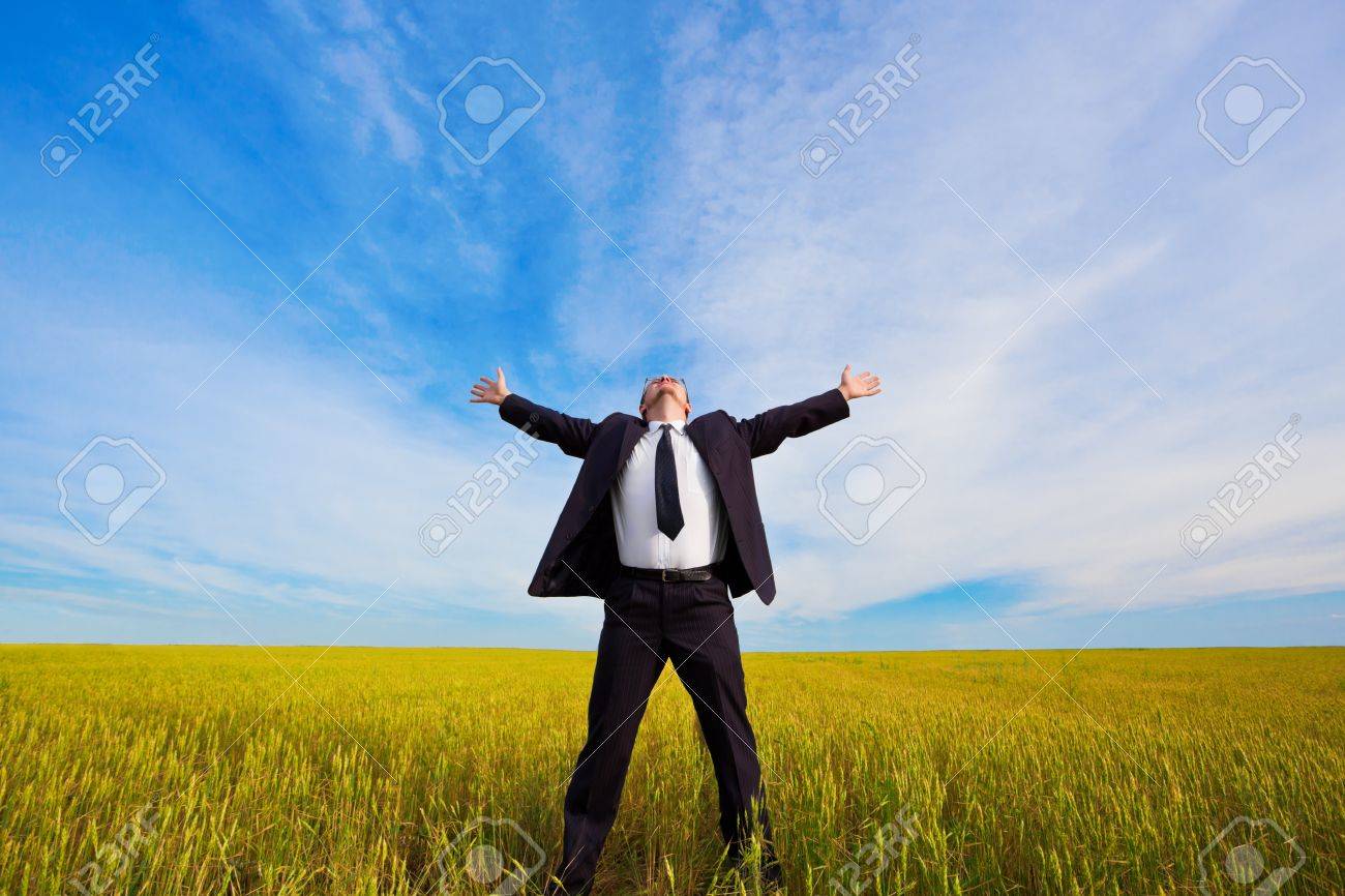 businessman on yellow field under blue skies - 7961867 businessman on yellow field under blue skies - 7961867