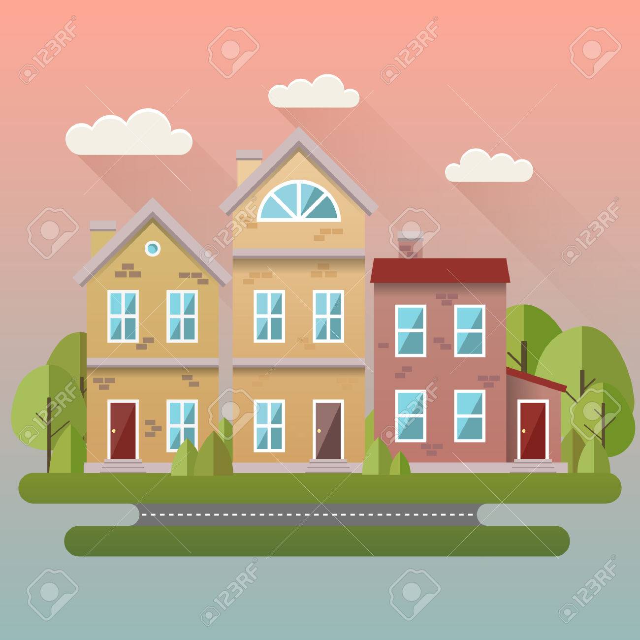 春のシーン イラストです ベクトル画像の家とミステリーの木 のイラスト素材 ベクタ Image