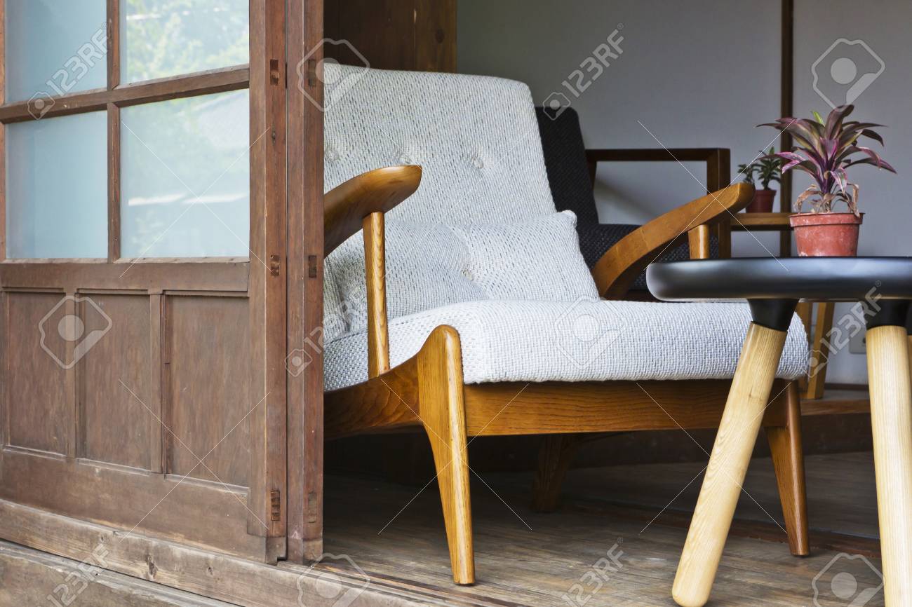 the view of japanese ancient architecture with table and chair