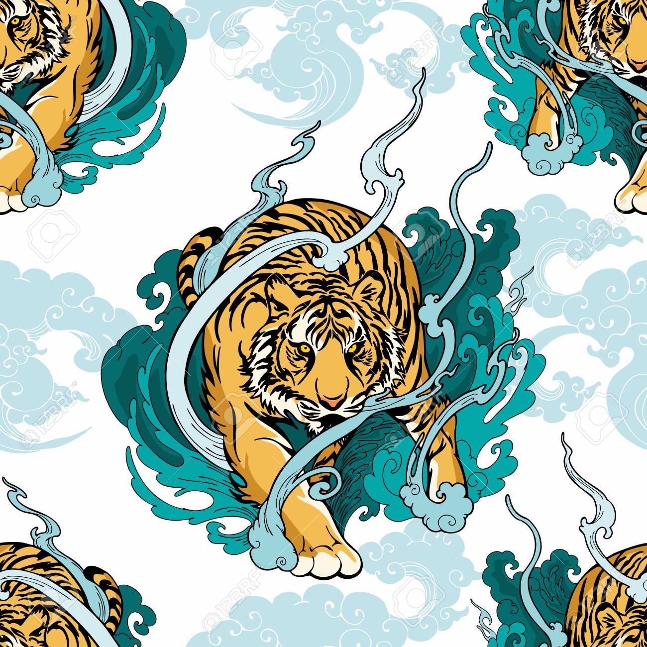 Illustration doodle and paint Tiger walking on cloud or haven Illustration doodle and paint design for seamless pattern with white background - 130424122 Illustration doodle and paint Tiger walking on cloud or haven Illustration doodle and paint design for seamless pattern with white background - 130424122