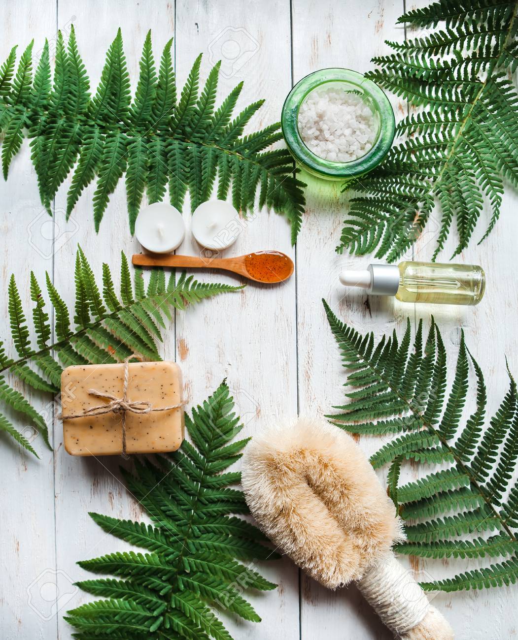 Moody Spa Center Table Top Shot Aromatherapy Spa Setting Fern