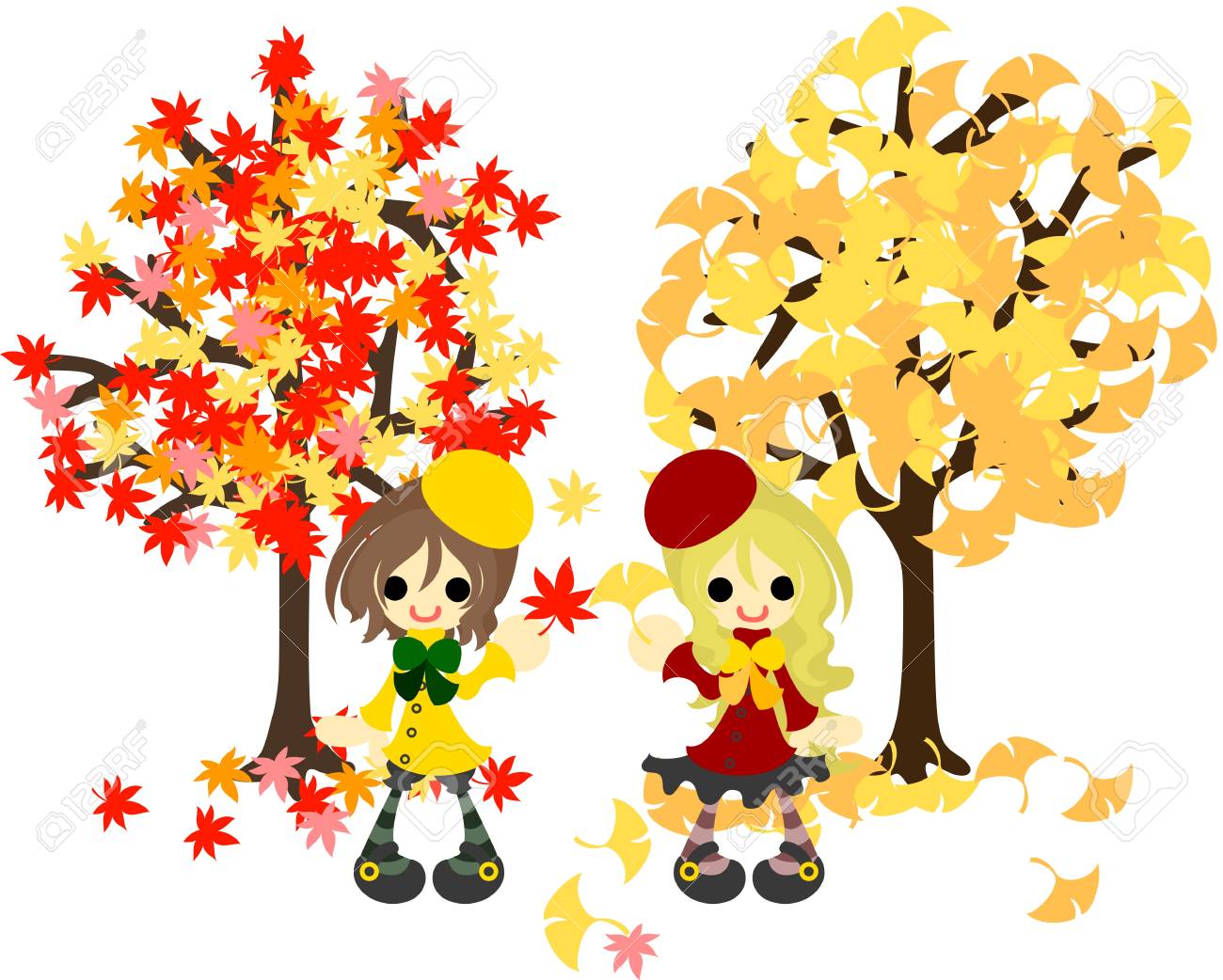 もみじとイチョウの木の 2 歳の女の子のツリー のイラスト素材 ベクタ Image もみじとイチョウの木の 2 歳の女の子のツリー のイラスト素材 ベクタ Image