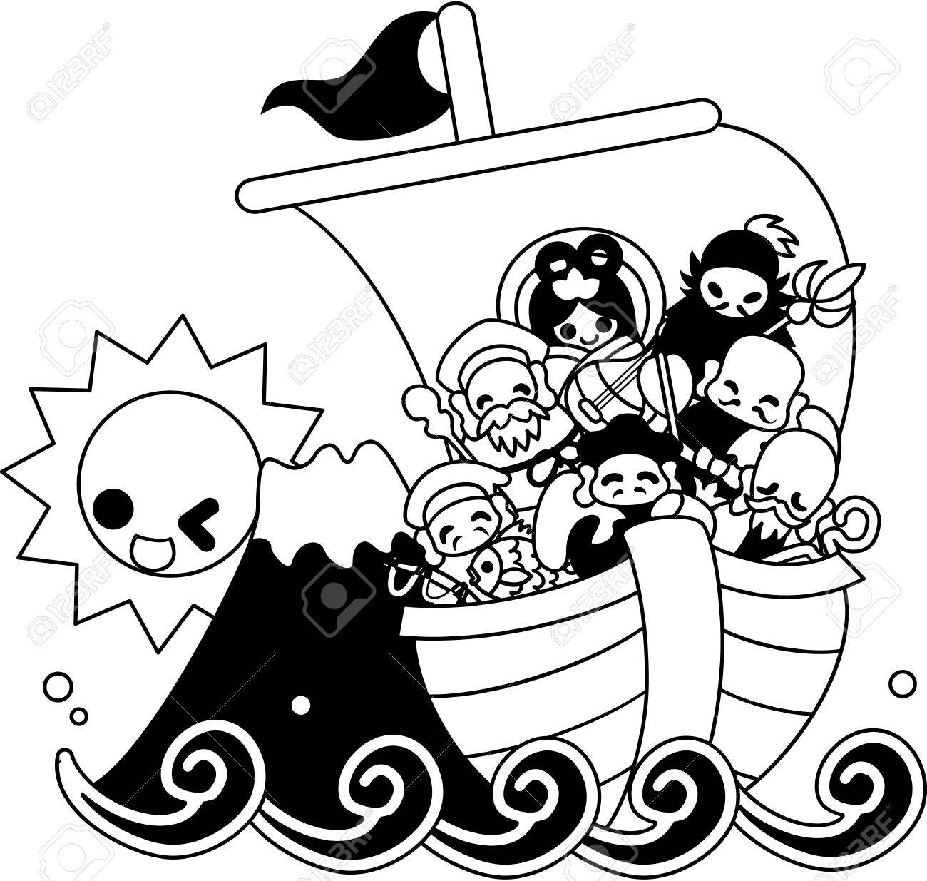 新しい時代の夜明け 7 幸運の神は大きな宝船にやってきました のイラスト素材 ベクタ Image 48473313