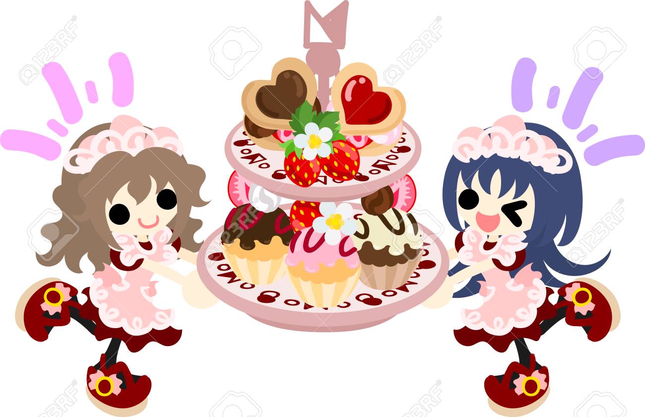 おいしい苺のお菓子と笑顔の女の子のイラスト素材 ベクタ Image おいしい苺のお菓子と笑顔の女の子のイラスト素材 ベクタ Image