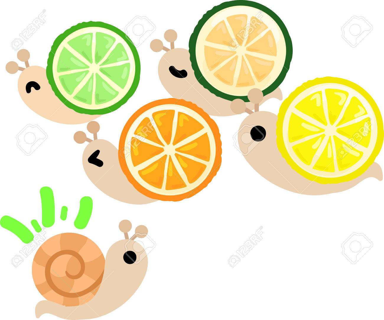 かわいいカタツムリや柑橘系の果物の私のオリジナル イラストのイラスト素材 ベクタ Image かわいいカタツムリや柑橘系の果物の私のオリジナル イラストのイラスト素材 ベクタ Image