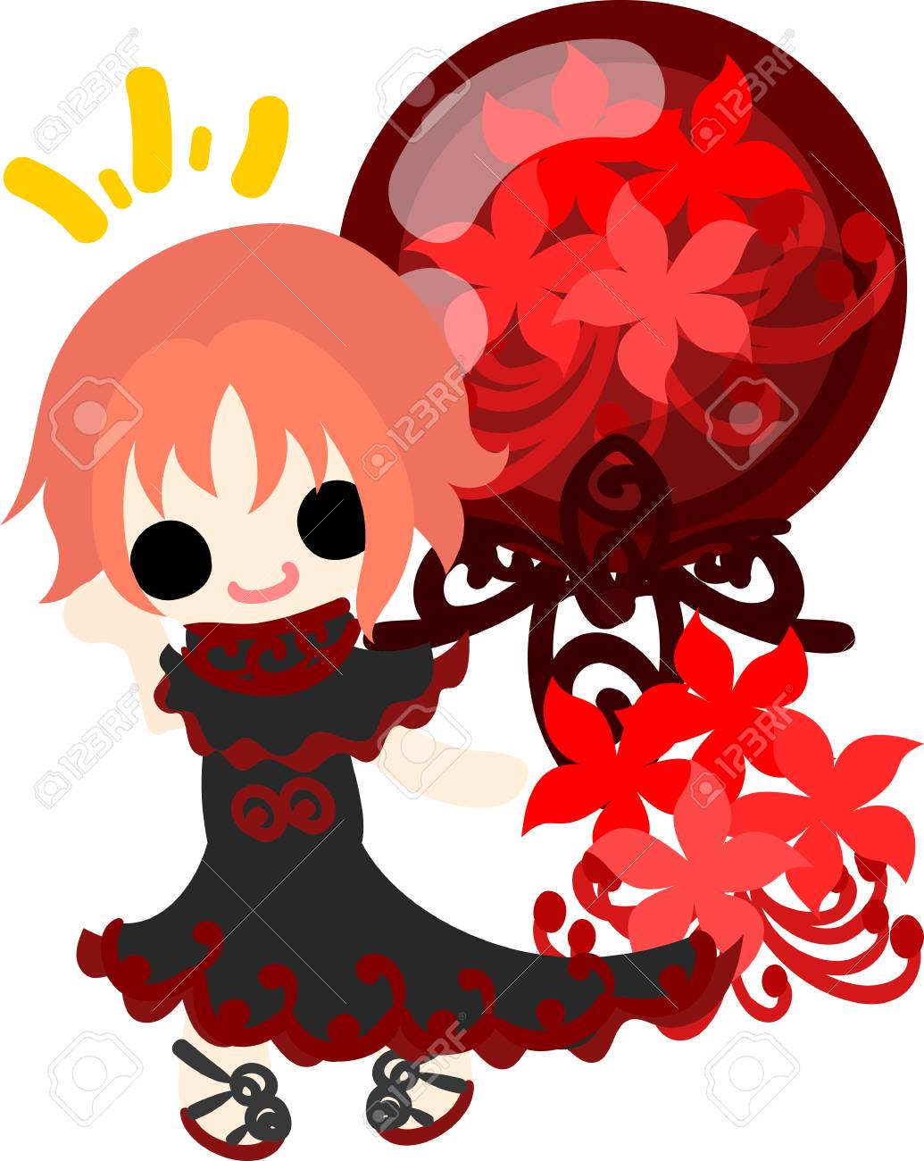 かわいい女の子と彼岸花と赤い水晶のイラスト素材 ベクタ Image