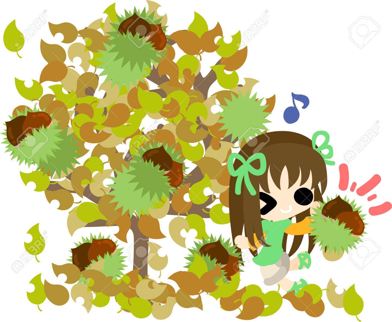 かわいい女の子と栗の木 のイラスト素材 ベクタ Image