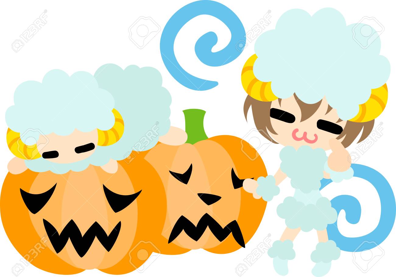 羊コスプレ少女とジャック O ランタンは ハロウィン のイラスト素材 ベクタ Image