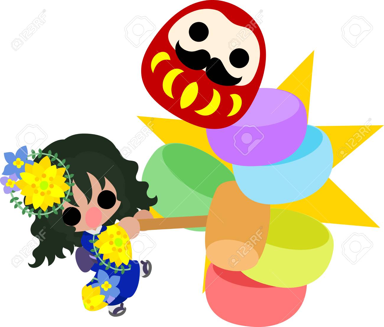 着物 和風布 でスタイリッシュな女の子のかわいいイラスト 休日を使用して新年のカードを含む新しい年に使用可能です のイラスト素材 ベクタ Image