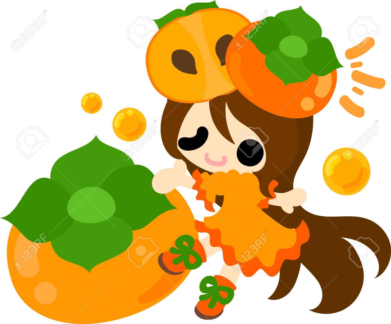 柿のドレスの女の子のイラストのイラスト素材 ベクタ Image