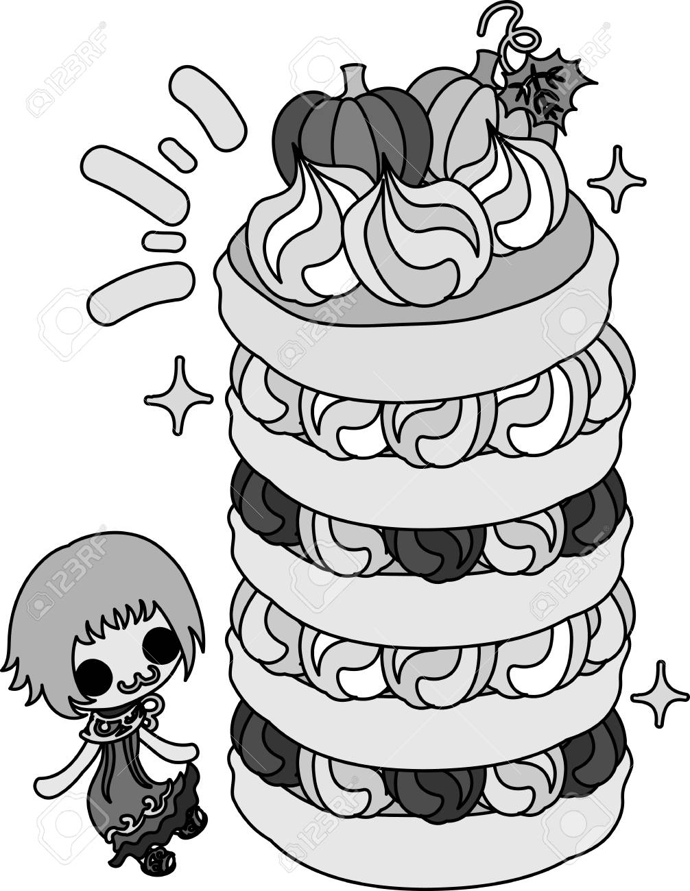 かわいい女の子とカボチャのパンケーキのイラスト素材 ベクタ Image