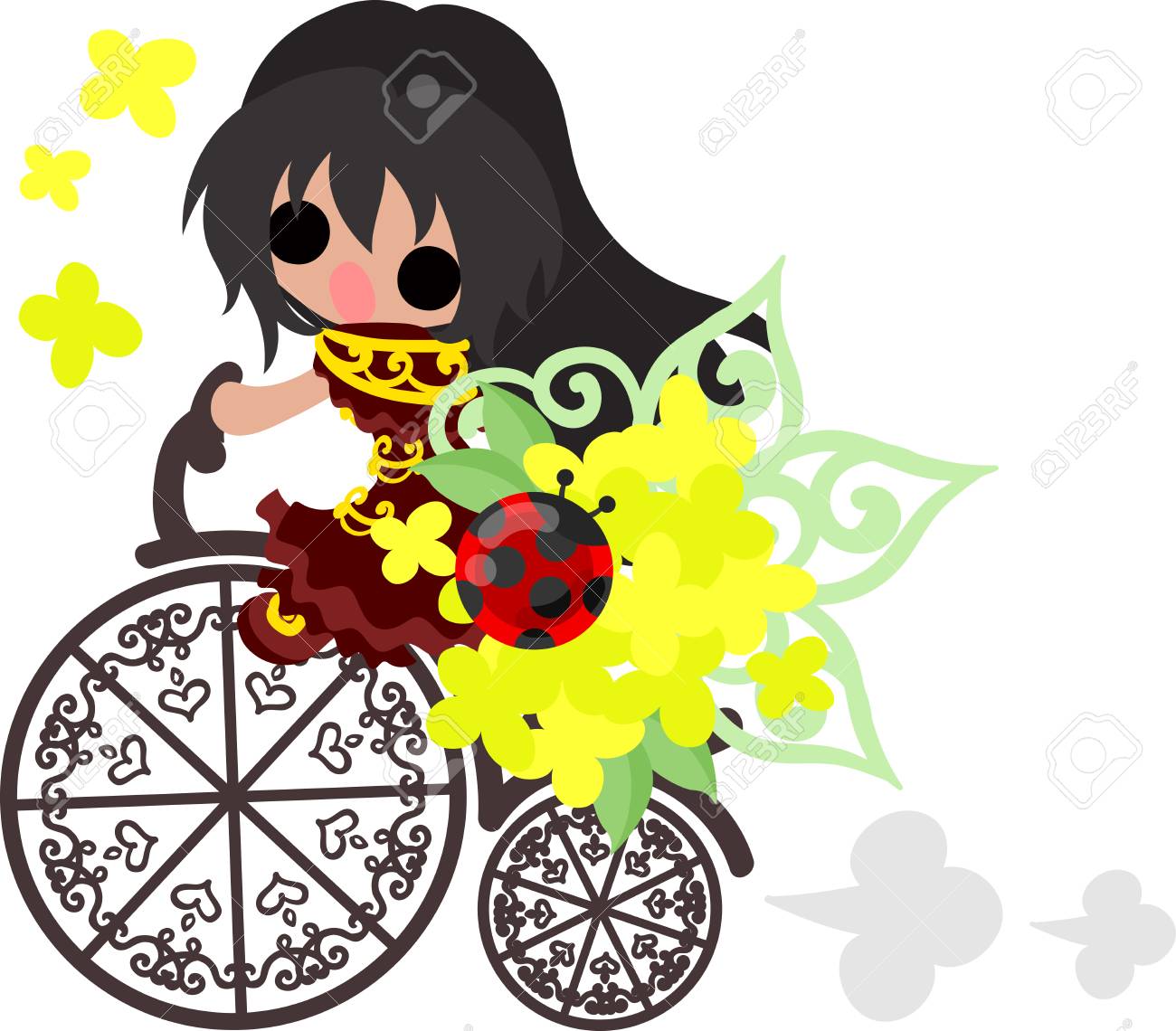 かわいい女の子と黄色い花の自転車のイラスト素材 ベクタ Image かわいい女の子と黄色い花の自転車のイラスト素材 ベクタ Image