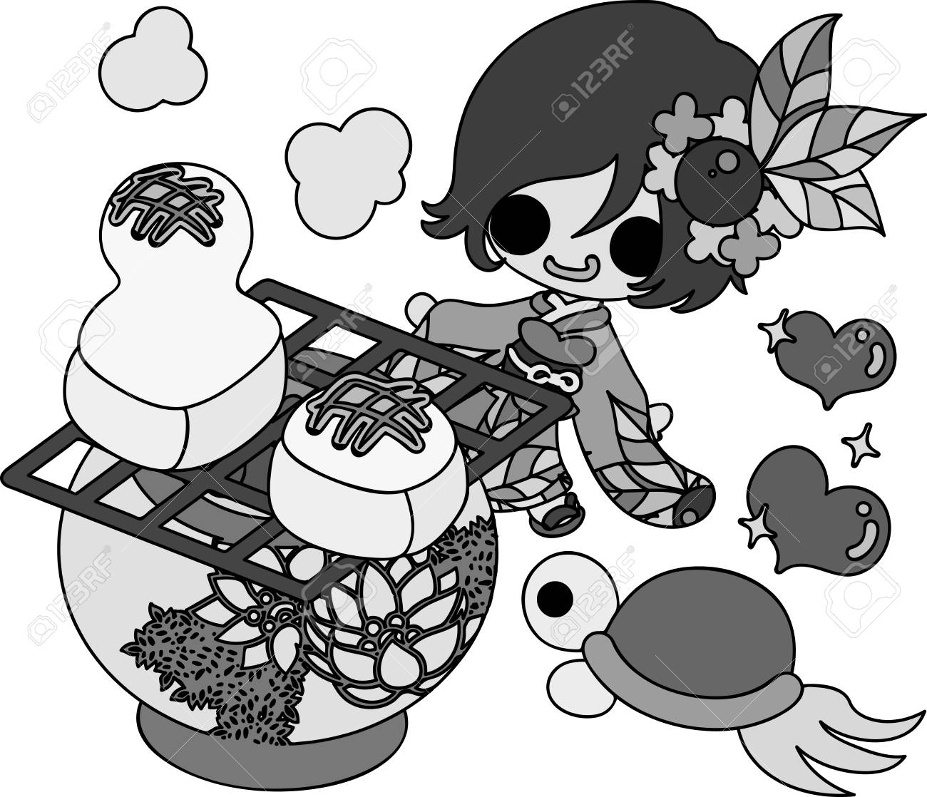 着物 和風布 でスタイリッシュな女の子のかわいいイラスト 休日を使用して新年のカードを含む新しい年に使用可能です のイラスト素材 ベクタ Image