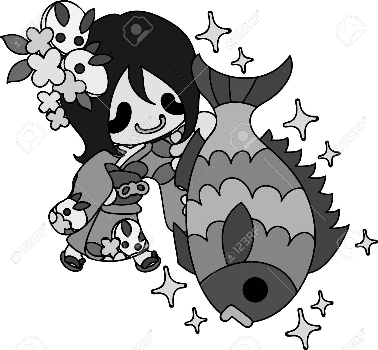 着物 和風布 でスタイリッシュな女の子のかわいいイラスト 休日を使用して新年のカードを含む新しい年に使用可能です のイラスト素材 ベクタ Image