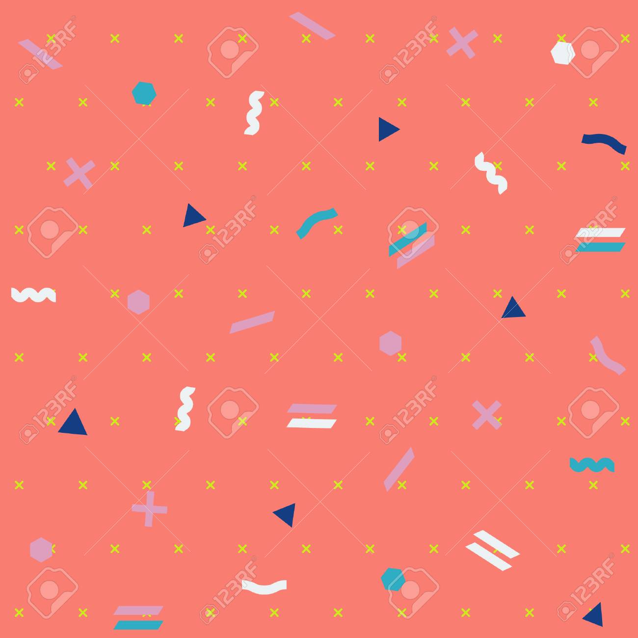 パターンシームレスなメンフィスレトロなスタイル 抽象的なベクトルシームレスな背景 メンフィス幾何学模様ヴィンテージポップアートの形 ファブリックやカバープリントアートに適したモダンな最小限のカラフルなトレンディなグラフィックのイラスト素材 ベクタ