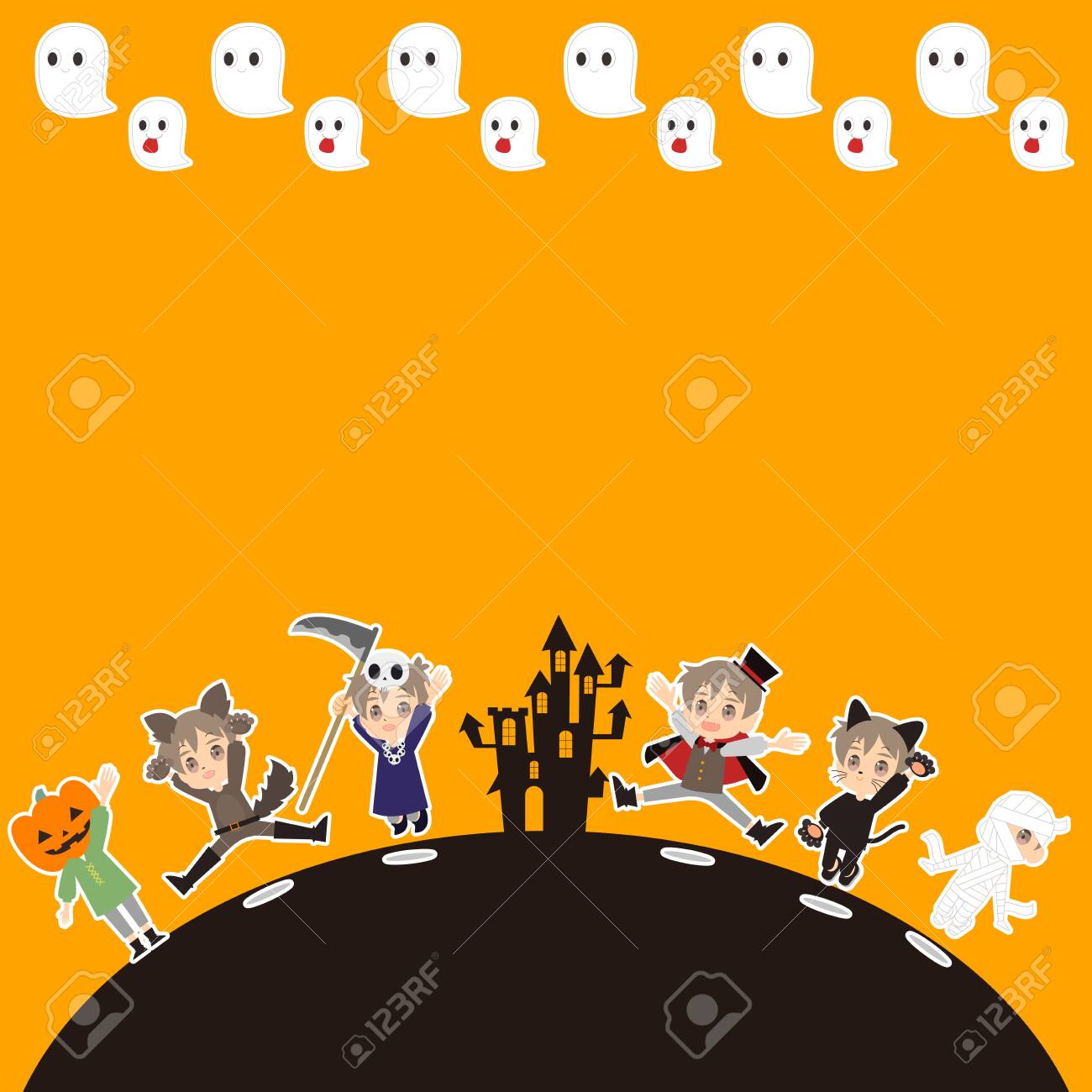 Halloween Background Of Kids Dressed Up Royalty Free Cliparts Vectors And Stock Illustration Image 125188909