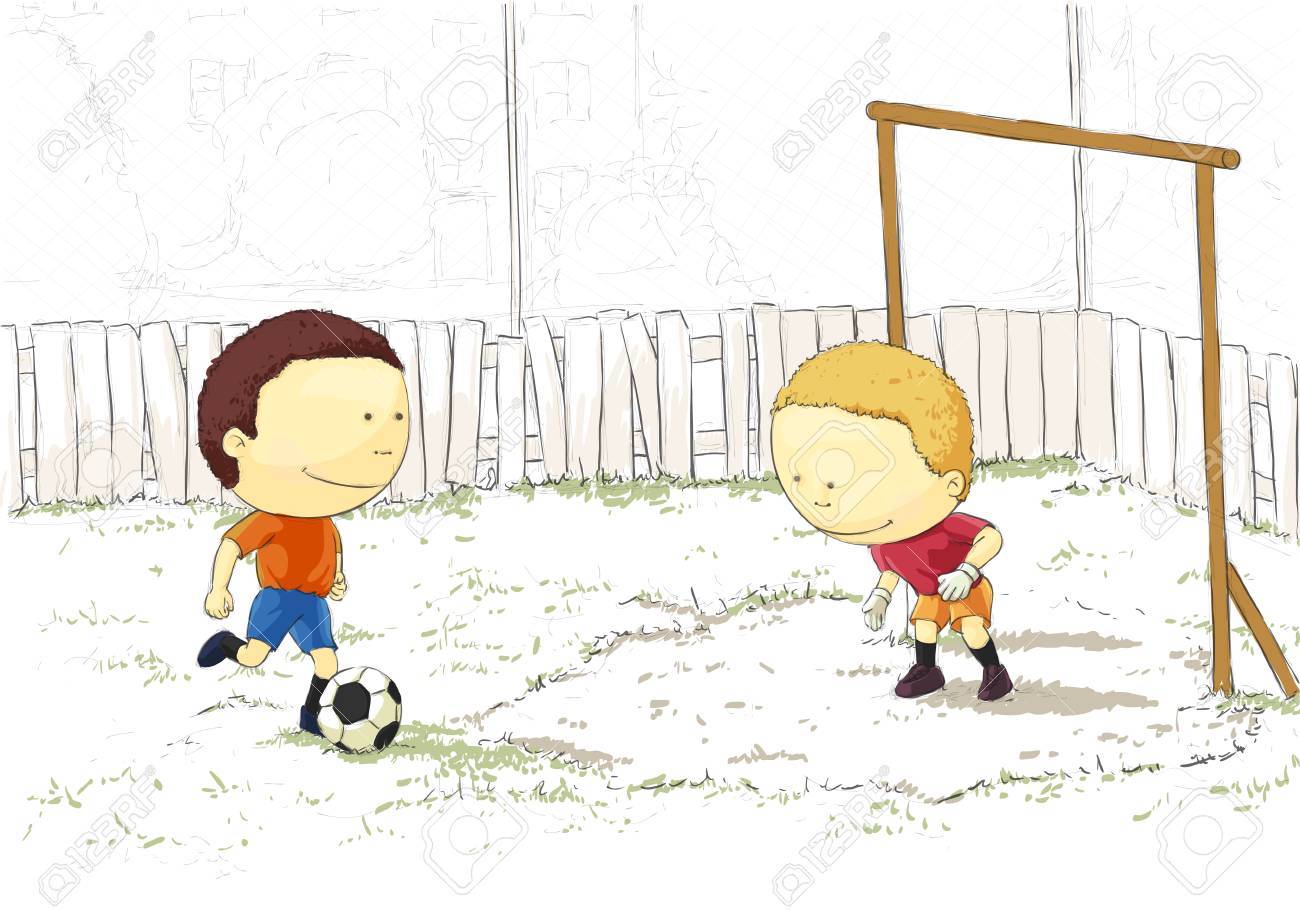 Kinder Spielen Fussball Auf Dem Hof Lizenzfrei Nutzbare Vektorgrafiken Clip Arts Illustrationen Image 48931922
