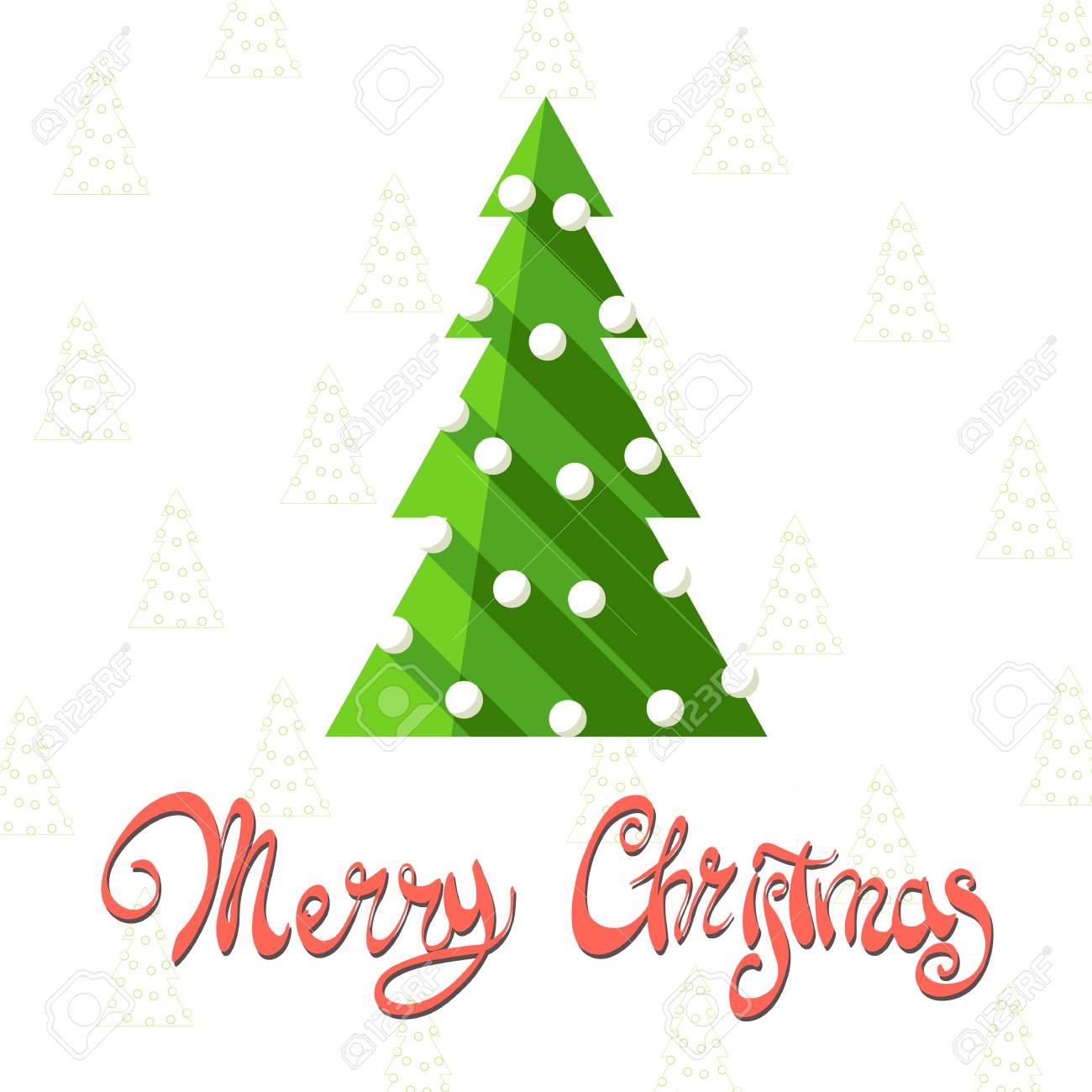 bright christmas tree on snowy background with the words merry christmas tree words