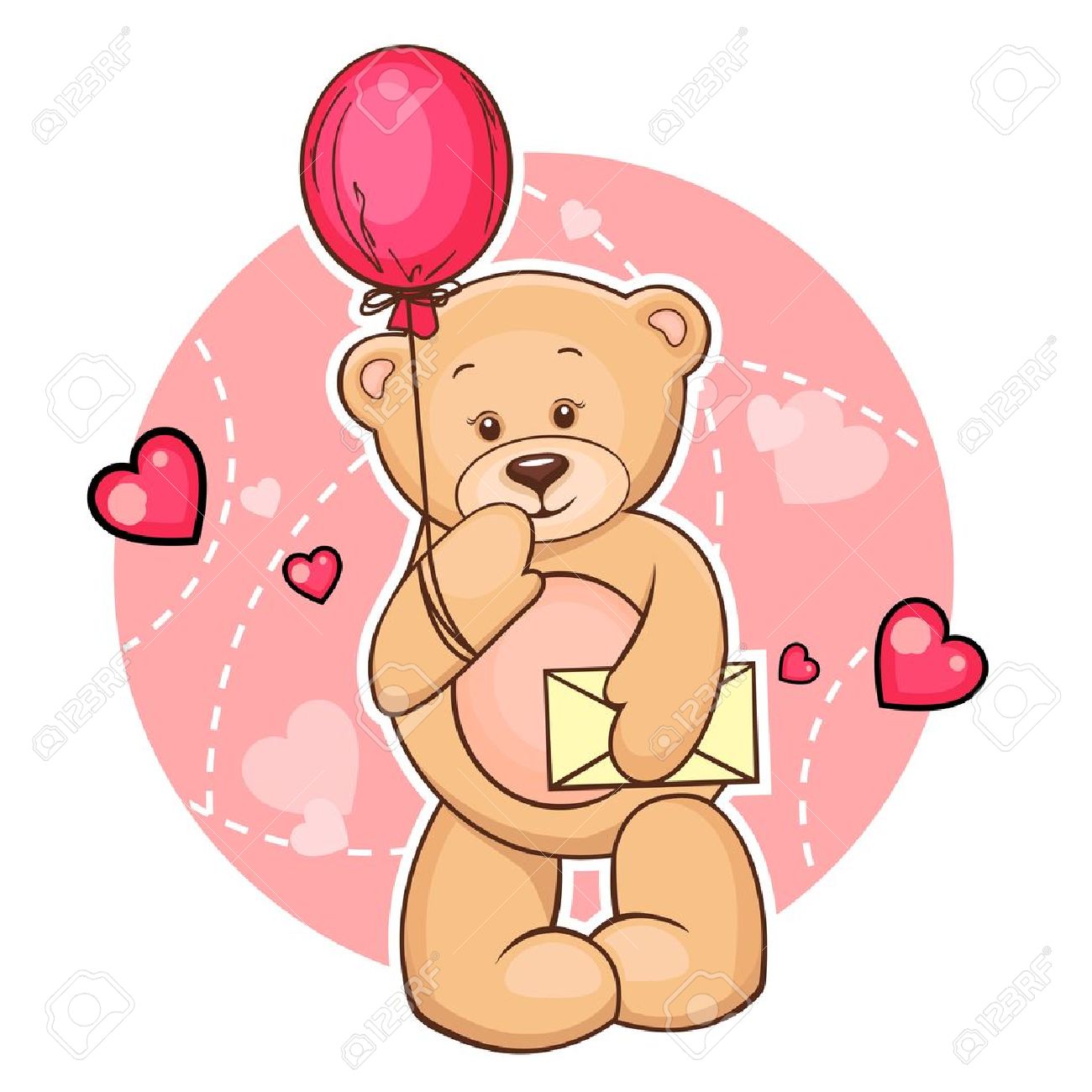バルーン メッセージとかわいいテディベアの漫画バレンタイン イラストのイラスト素材 ベクタ Image
