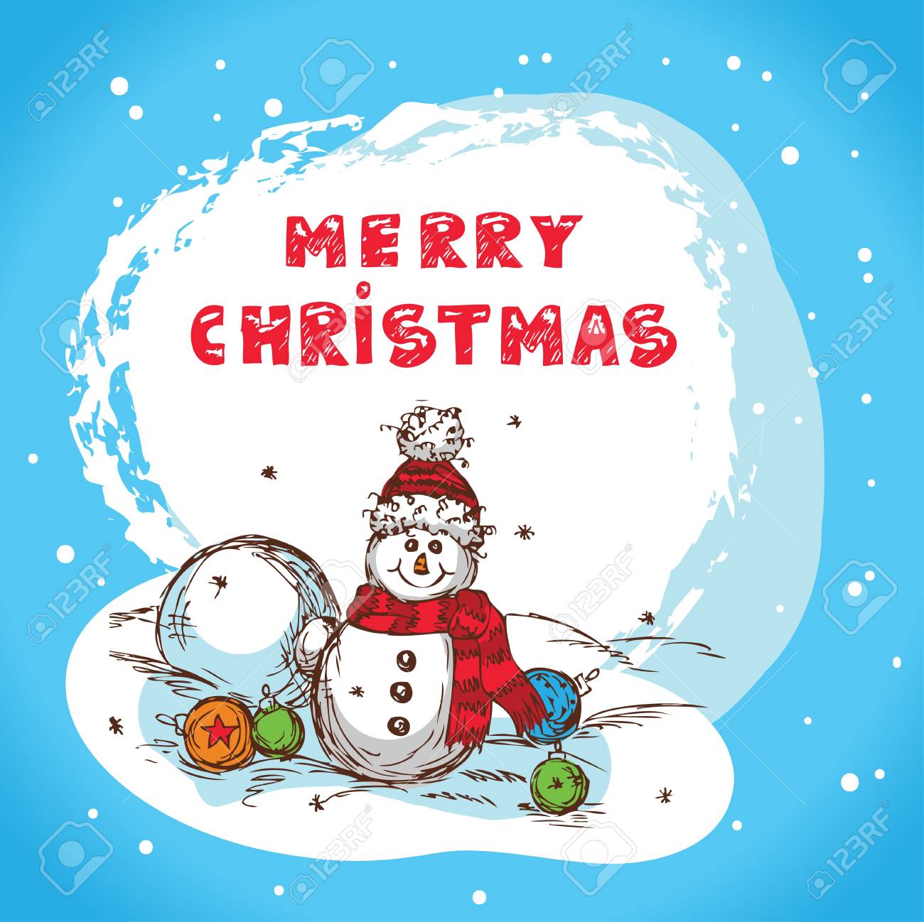 christmas illustration with snowman new year postcard in retro new year postcard