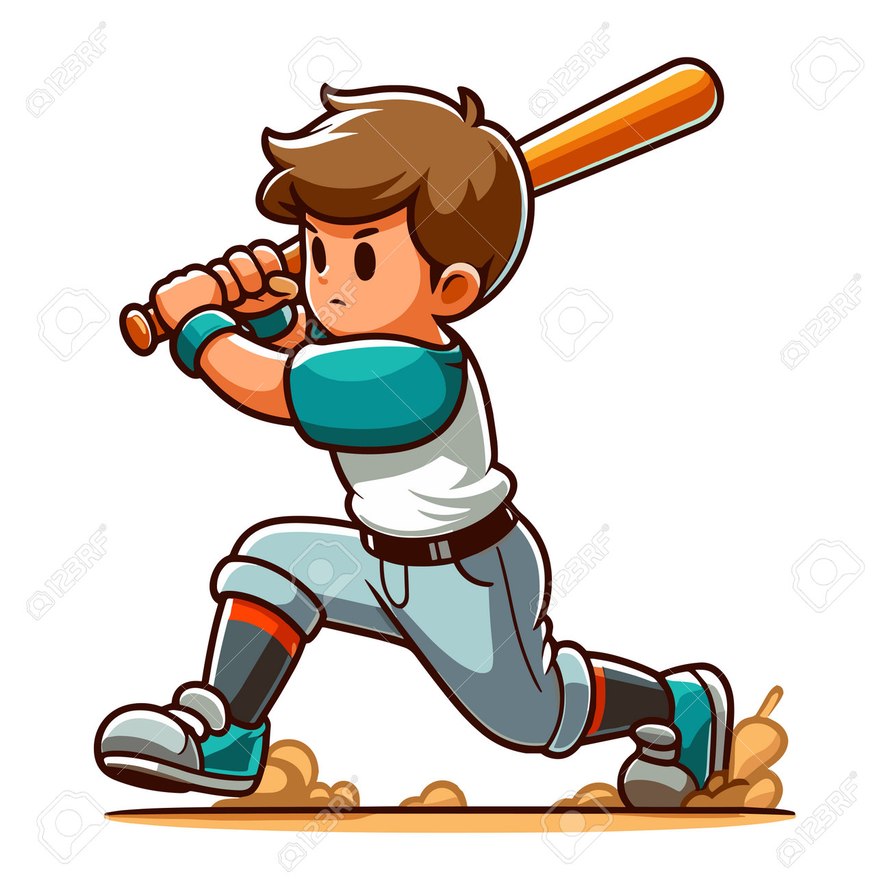Happy Cute Little Boy Playing Baseball Softball In Action Cartoon Vector  Illustration, Hitter Swinging With Bat Design Template Isolated On White  Background Royalty Free SVG, Cliparts, Vectors, and Stock Illustration.  Image 224739457., image size:1300x1300