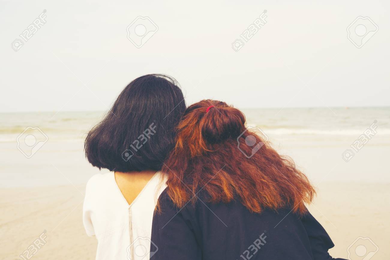Girl Short Hair On The Beach Vintage Filter Image Stock Photo