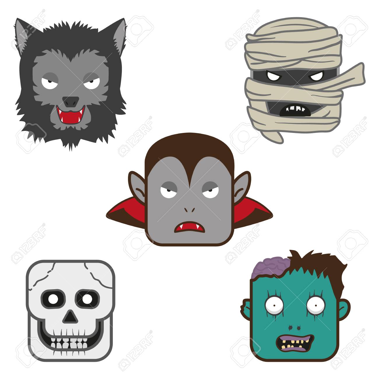 ハロウィン キャラクターに直面しています のイラスト素材 ベクタ Image