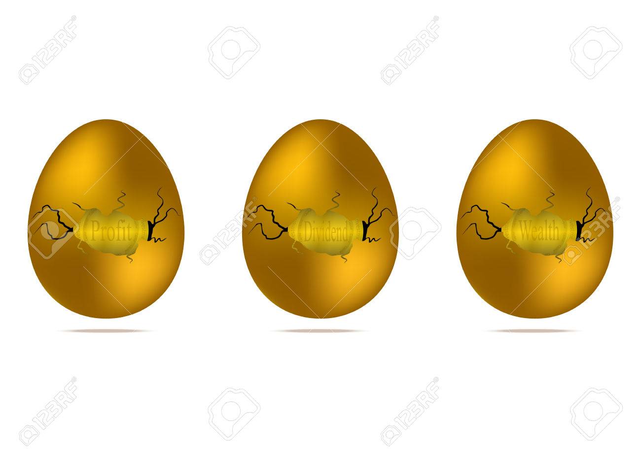 ひびの入った黄金卵のセット金の卵は 投資収益率です のイラスト素材 ベクタ Image